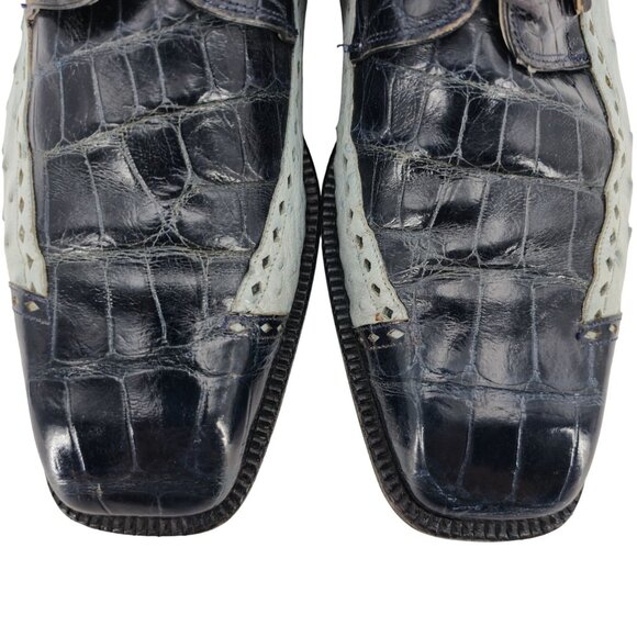 Vintage Mauri Exotic Alligator Ostrich Navy Blue Dress Shoes Mens 12 M Italy - Picture 13 of 13